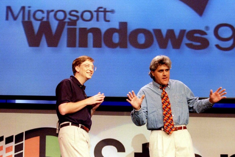 Bill Gates and Jay Leno at the Windows 95 Launch