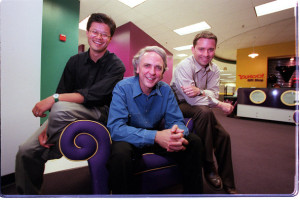 Jerry Yang, Tim Koogle,  and Jeff Mallett, Yahoo's eventual COO.